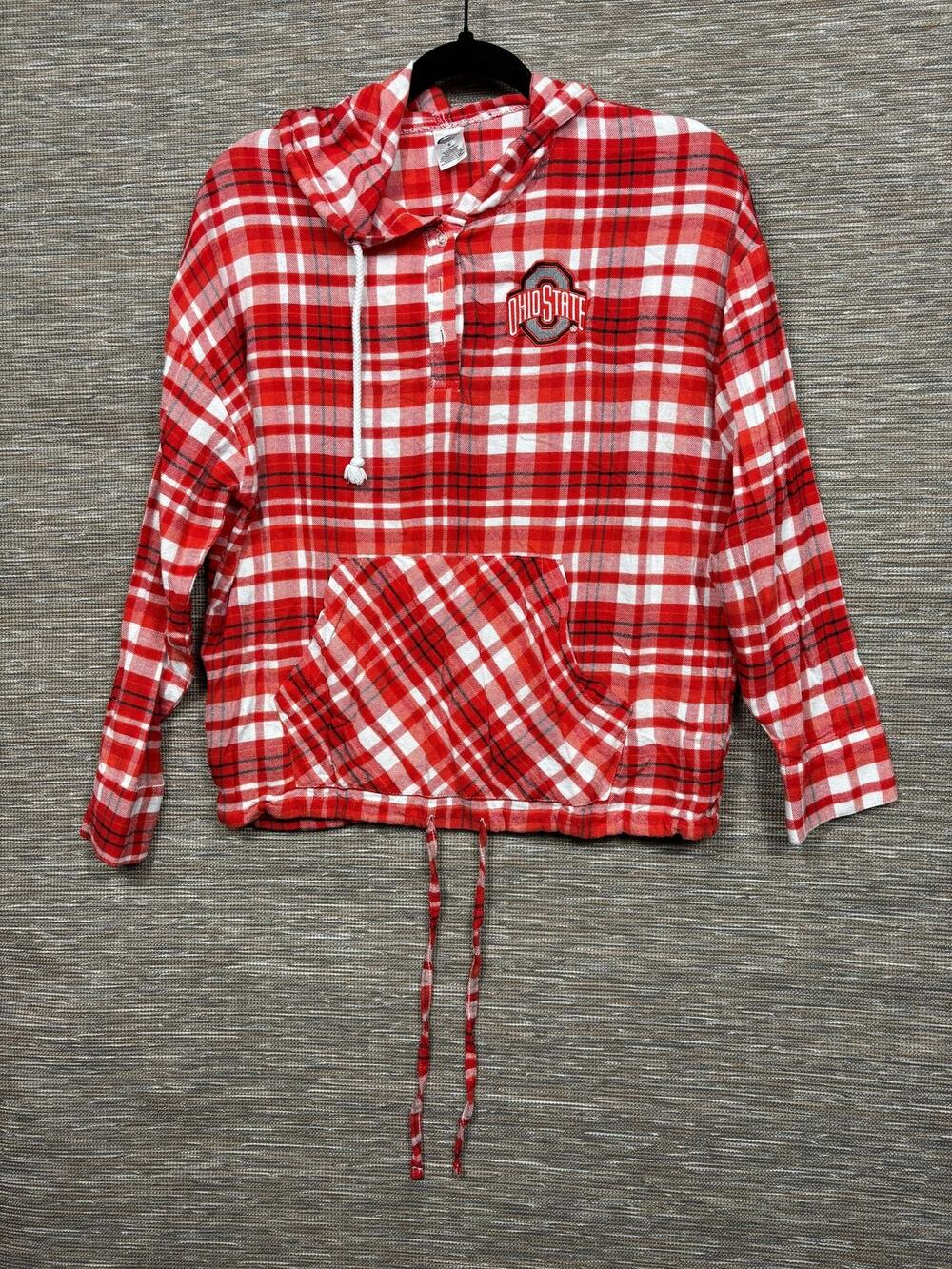 Ohio State Buckeyes Shirt Womens Small Red NCAA Football Plaid Hoodie FourTees - Picture 1 of 6
